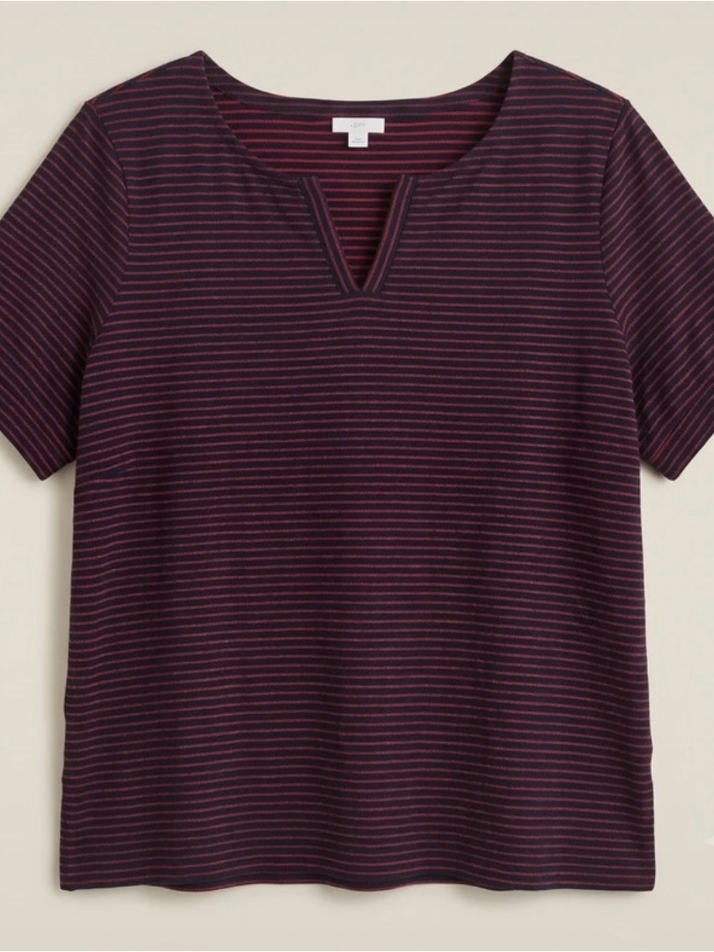 J.Jill XL Navy Red Stripe Split Neck Short Sleeve Top